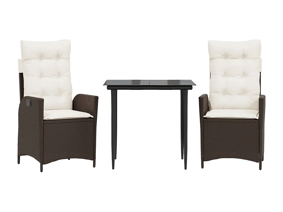 Ensemble à manger de jardin 3 pcs et coussins marron poly rotin FR21843