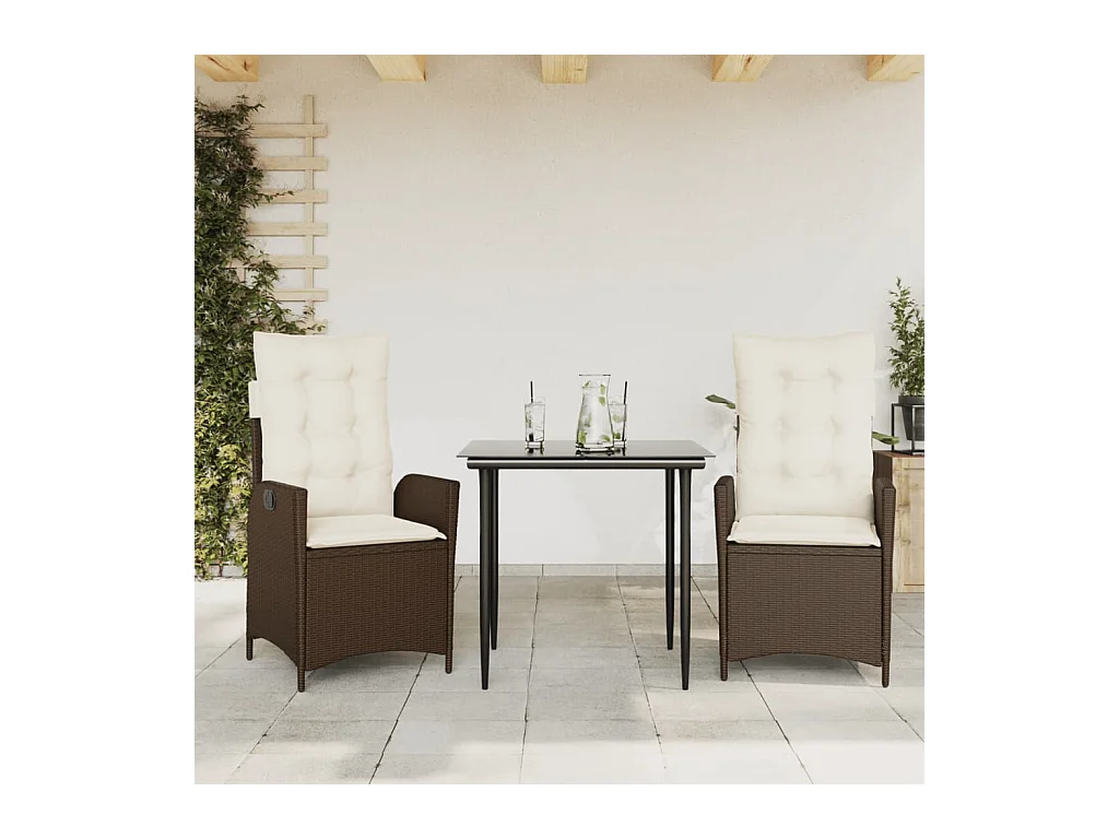 Ensemble à manger de jardin 3 pcs et coussins marron poly rotin FR21843