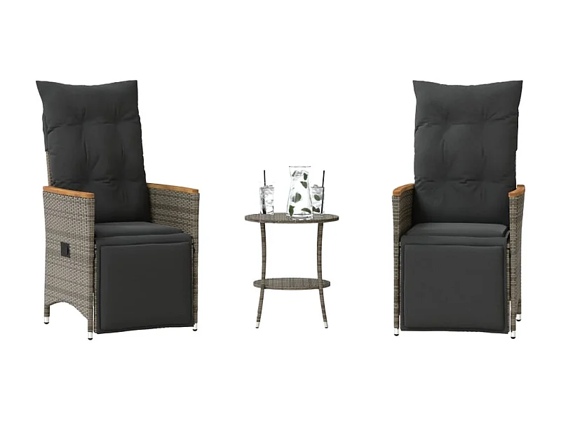 3 pcs conjunto bistrô com almofadões vime PE cinza PT246633