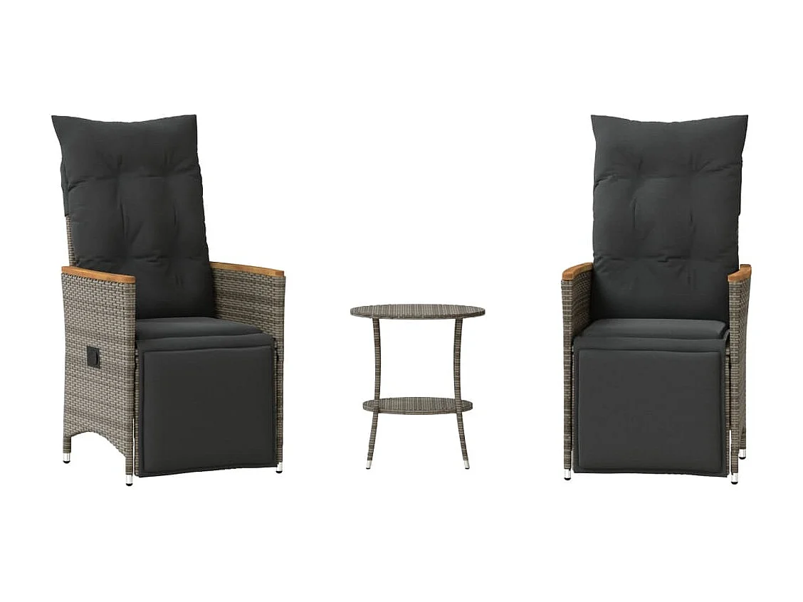 3 pcs conjunto bistrô com almofadões vime PE cinza PT246633