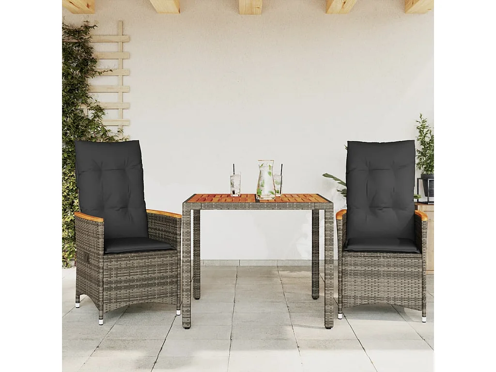 Ensemble de bistro 3 pcs avec coussins gris résine tressée FR62532