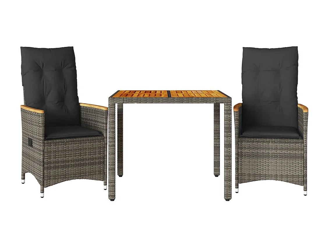 Ensemble de bistro 3 pcs avec coussins gris résine tressée FR62532