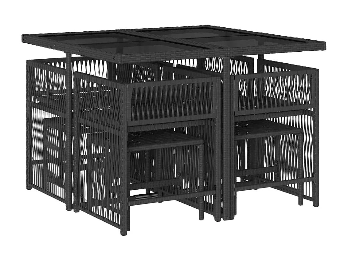 Ensemble à manger de jardin 9pcs coussins noir résine tressée FR69894