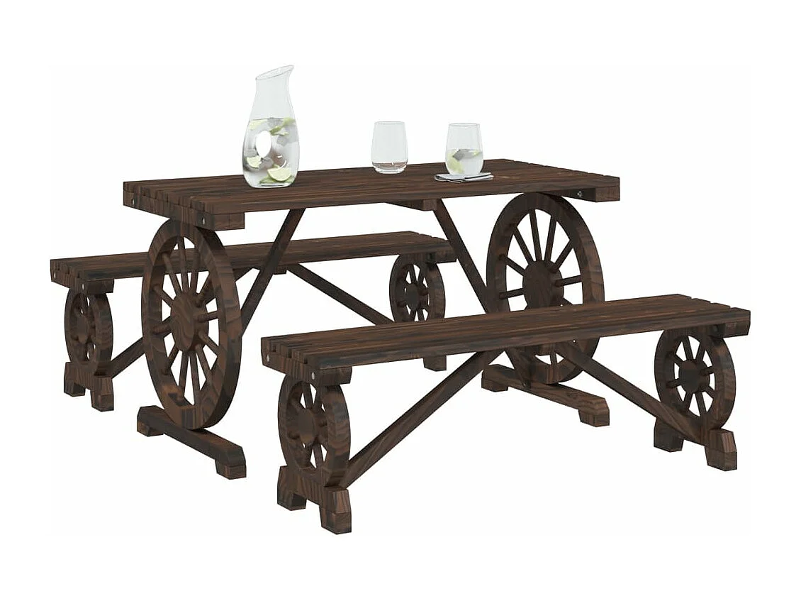 Juego de comedor de jardín 3 piezas madera maciza de abeto ES995036