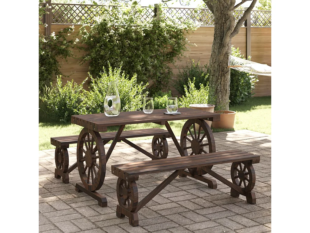 3 pcs conjunto de jantar p/ jardim madeira de abeto maciça PT755373