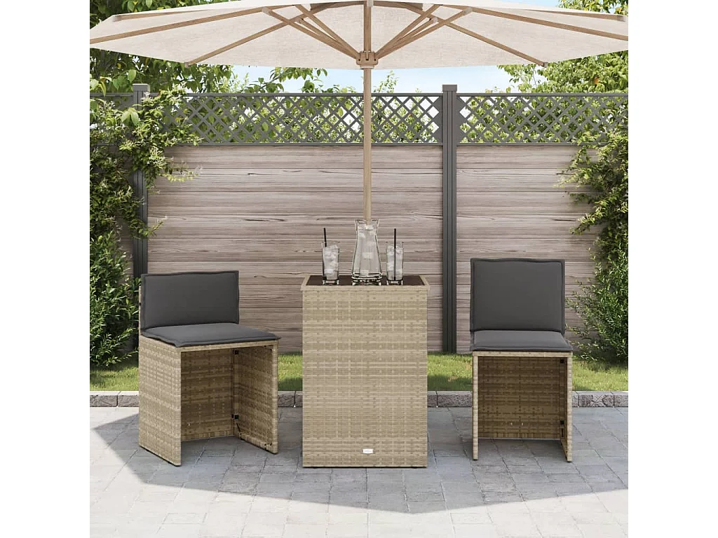 Ensemble de bistro 3 pcs et coussins gris clair résine tressée FR75097