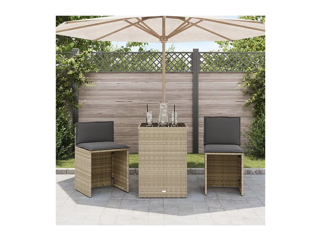 3 pcs conjunto bistrô com almofadões vime PE cinzento claro PT270899