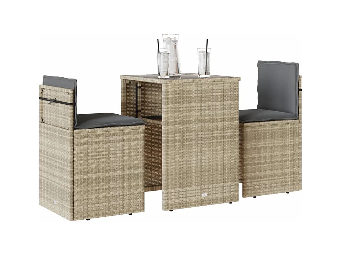 Ensemble de bistro 3 pcs et coussins gris clair résine tressée FR75097