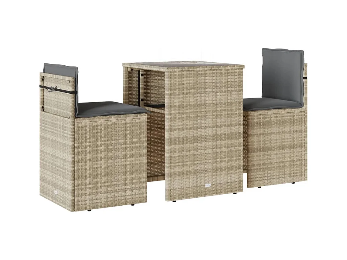 Ensemble de bistro 3 pcs et coussins gris clair résine tressée FR75097
