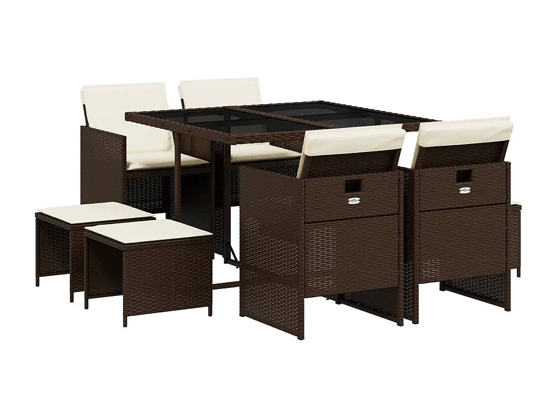Ensemble à manger de jardin et coussins 9 pcs marron poly rotin FR60322