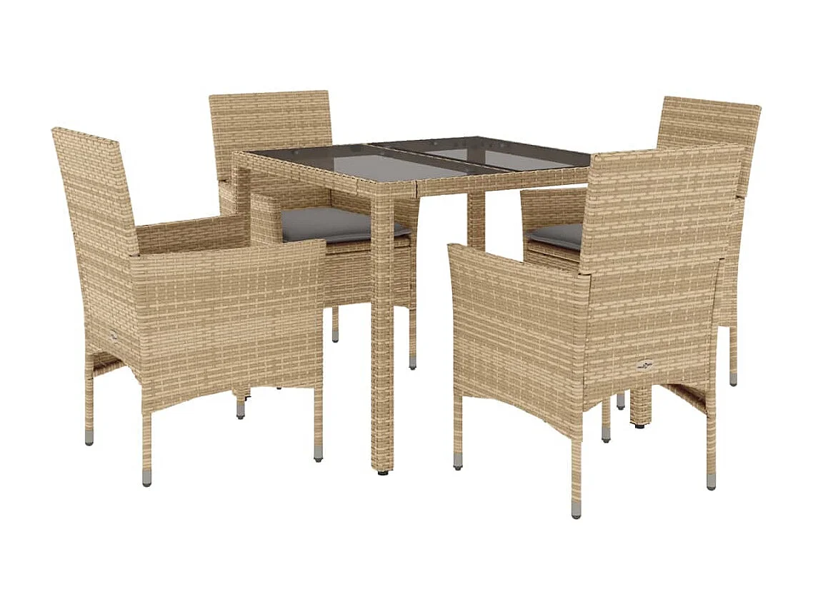 Ensemble à manger de jardin et coussins 5 pcs beige rotin verre FR64499