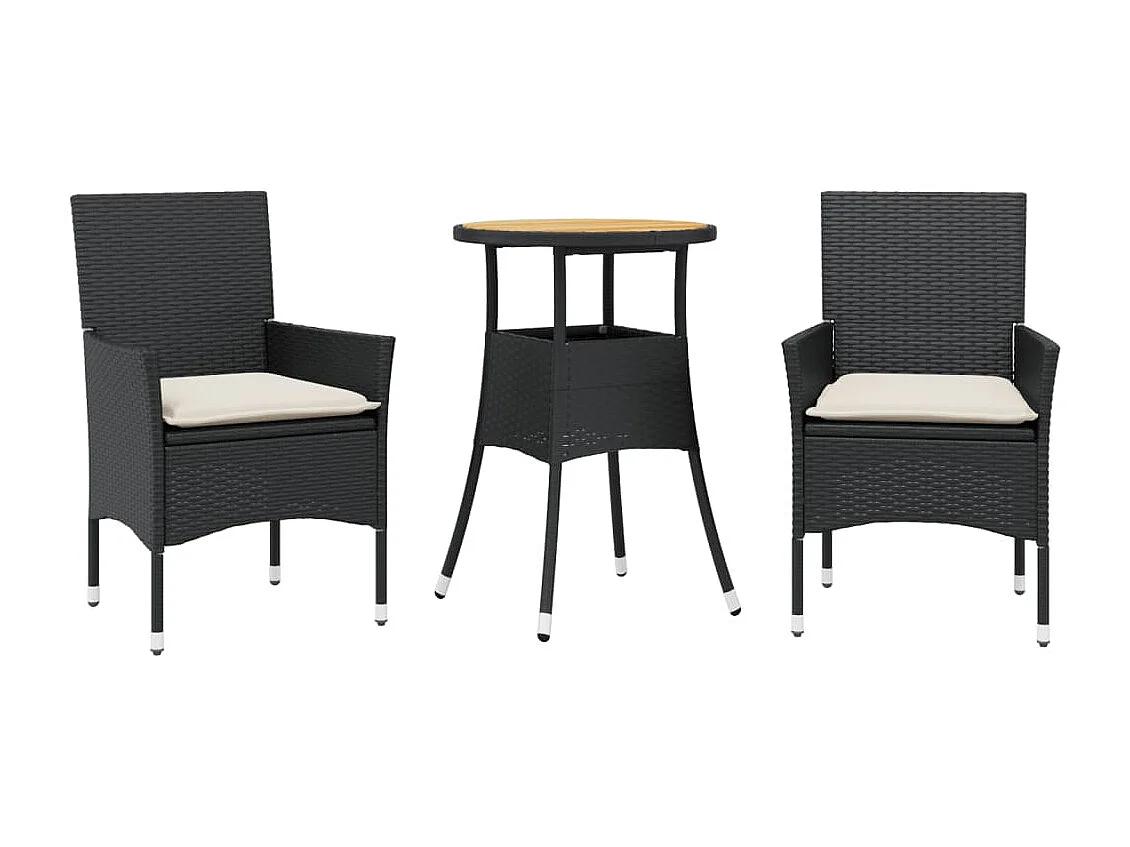 Ensemble à manger de jardin et coussins 3 pcs noir rotin acacia FR97802
