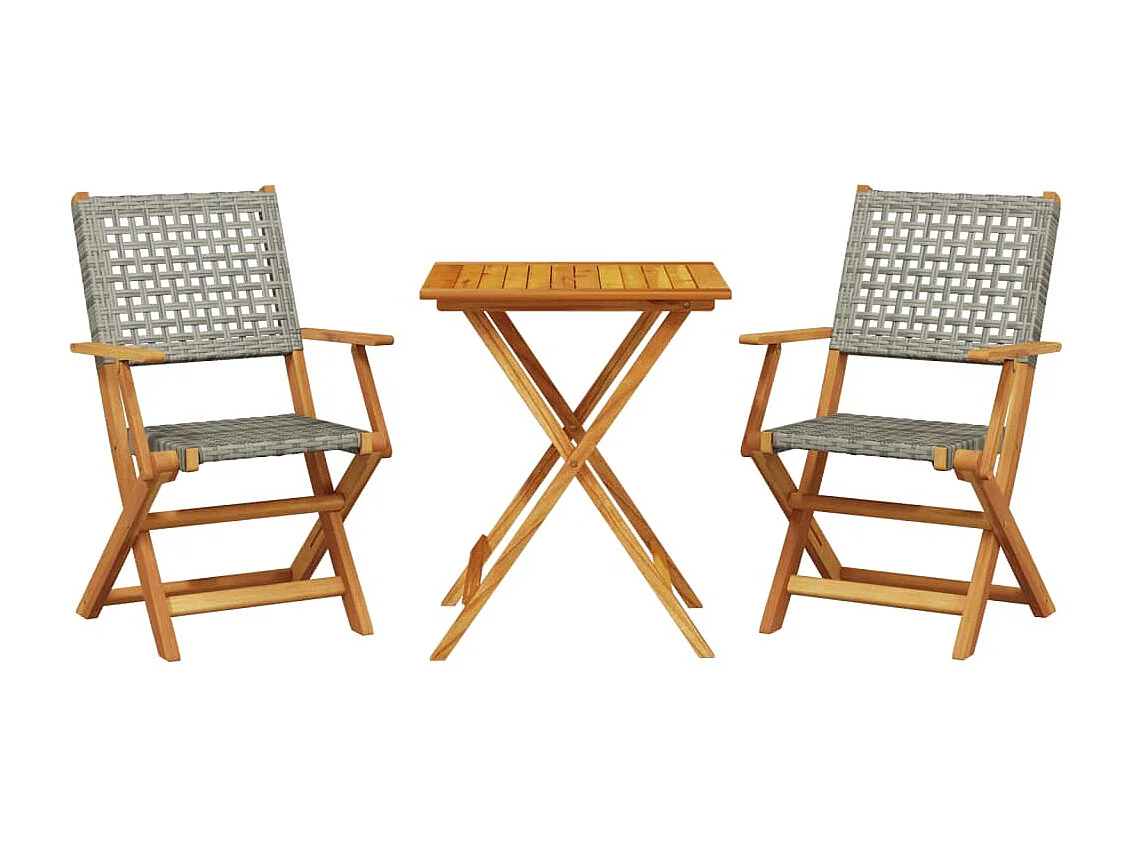 Ensemble de bistro 3 pcs gris résine tressée et bois massif FR48792