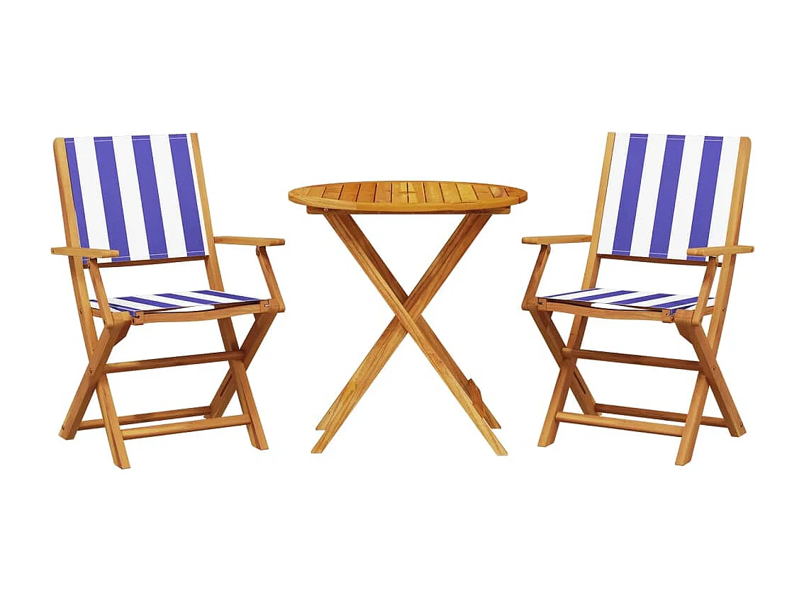 Ensemble de bistro 3 pcs bleu et blanc tissu et bois massif FR79038