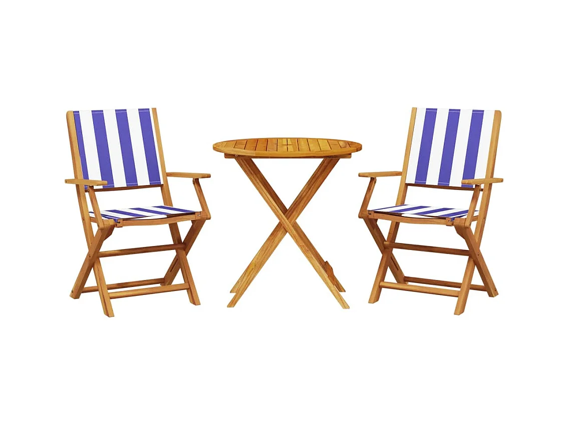 Juego de bistro de 3 piezas tela y madera maciza azul y blanco ES174650