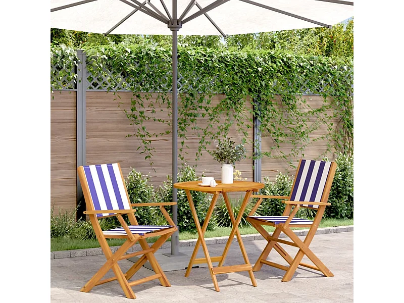 3-delige Bistroset stof en massief hout blauw en wit BE276449
