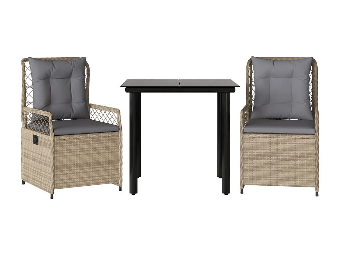 3-delige Tuinset met kussens poly rattan beige BE155762