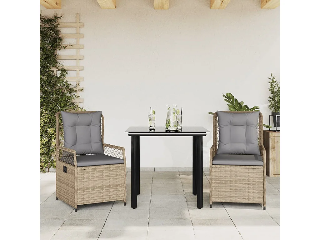 Ensemble à manger de jardin et coussins 3 pcs Beige poly rotin FR44851