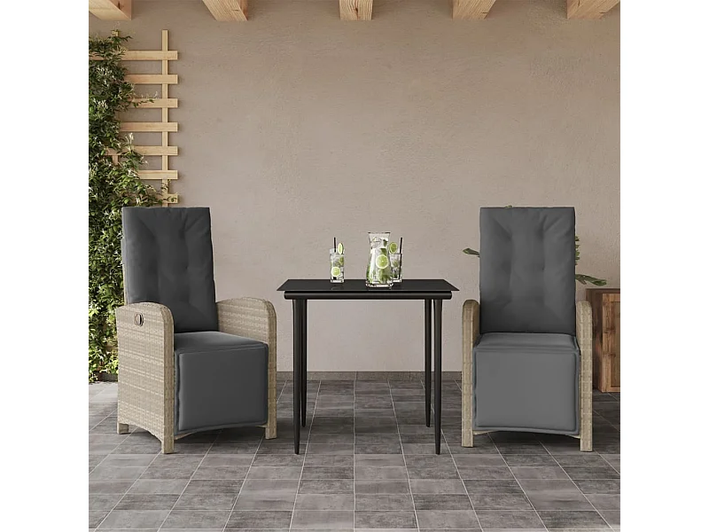 Ensemble de bistro 3 pcs et coussins gris clair résine tressée FR52007