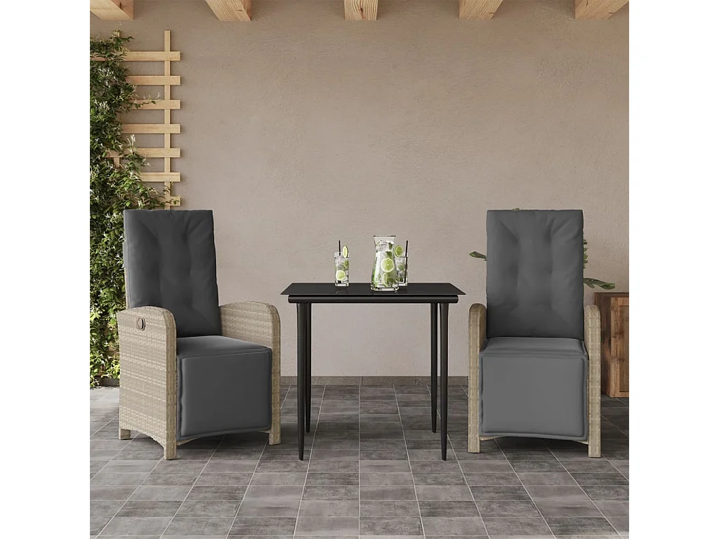 Ensemble de bistro 3 pcs et coussins gris clair résine tressée FR52007