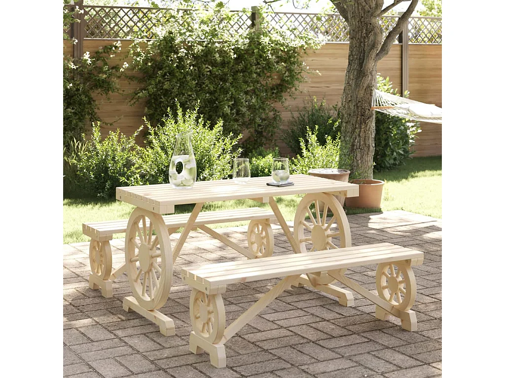 3 pcs conjunto de jantar p/ jardim madeira de abeto maciça PT996987