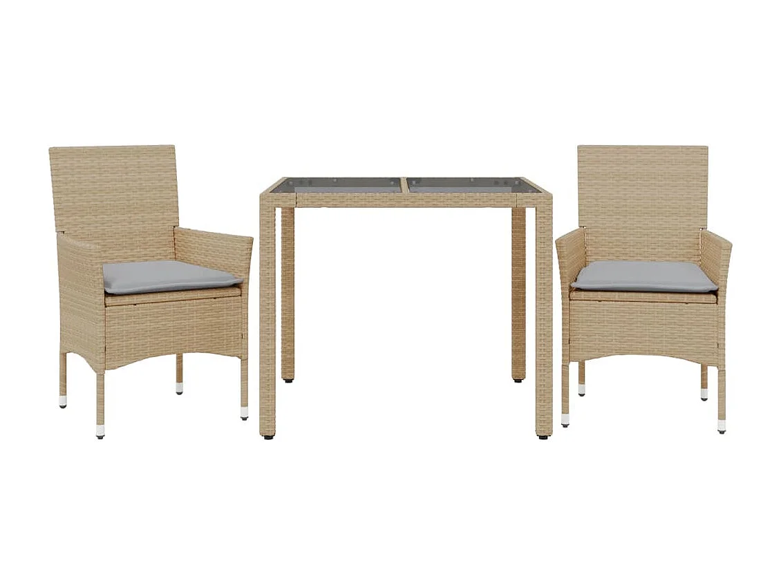 Set comedor jardín 3 pzas cojines ratán sintético vidrio beige ES678130