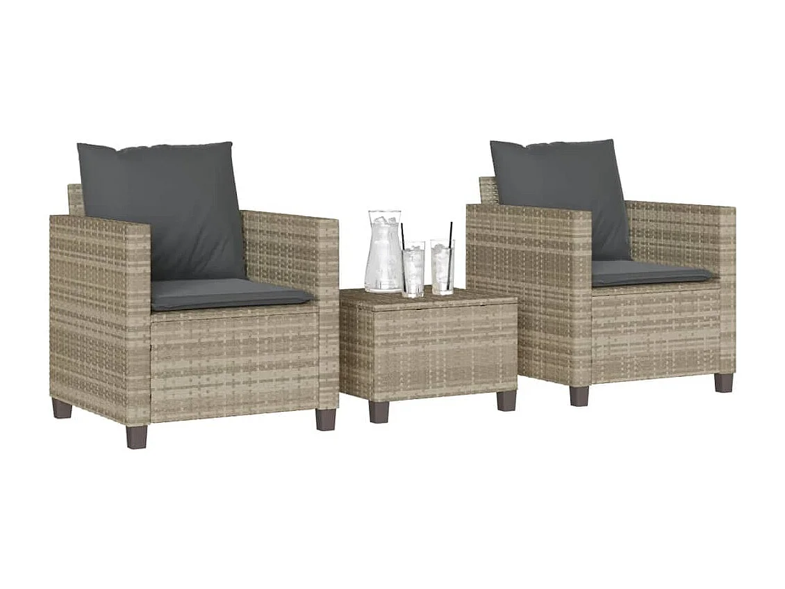 Ensemble de bistro 3 pcs et coussins gris clair résine tressée FR77538