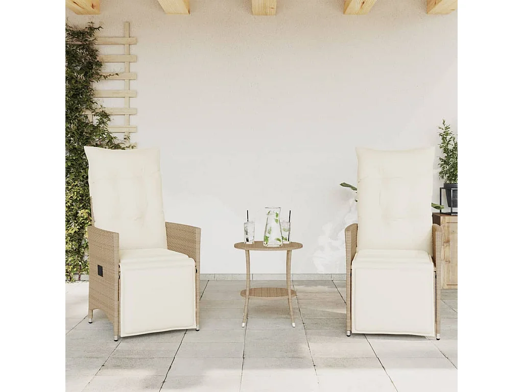 Ensemble de bistro 3 pcs avec coussins beige résine tressée FR54942