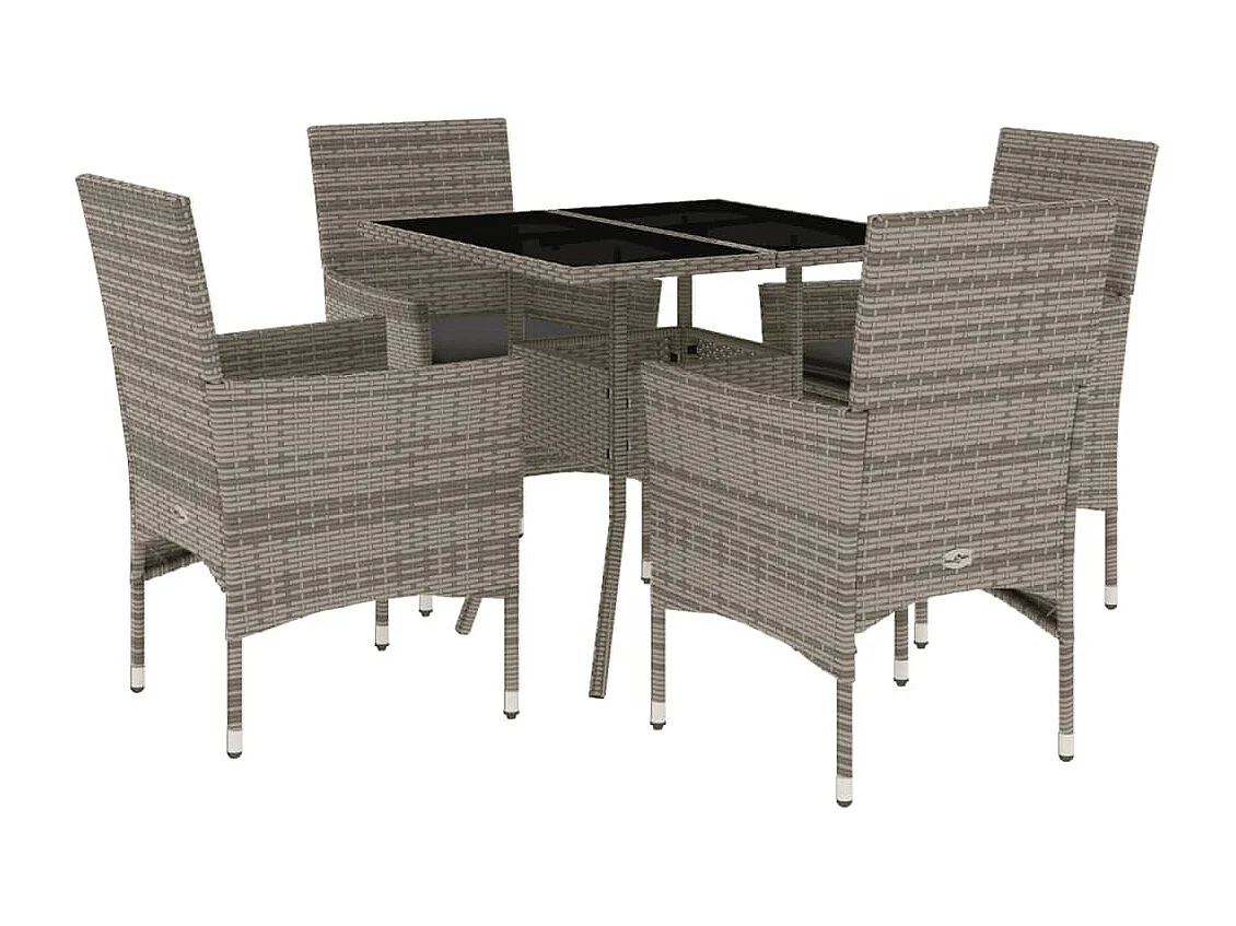 Ensemble à manger de jardin et coussins 5 pcs gris rotin verre FR65684