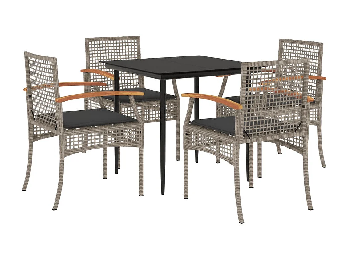 Set comedor de jardín 5 piezas con cojines ratán sintético gris ES378854