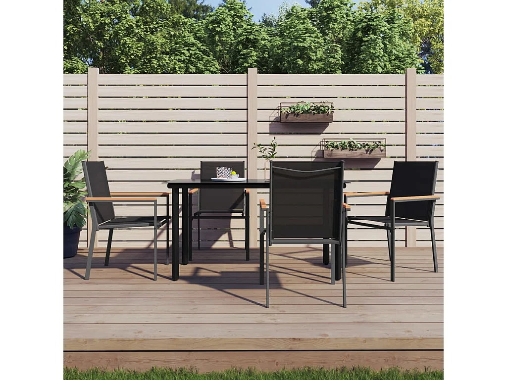 Ensemble à manger de jardin 5 pcs noir textilène et acier FR33179