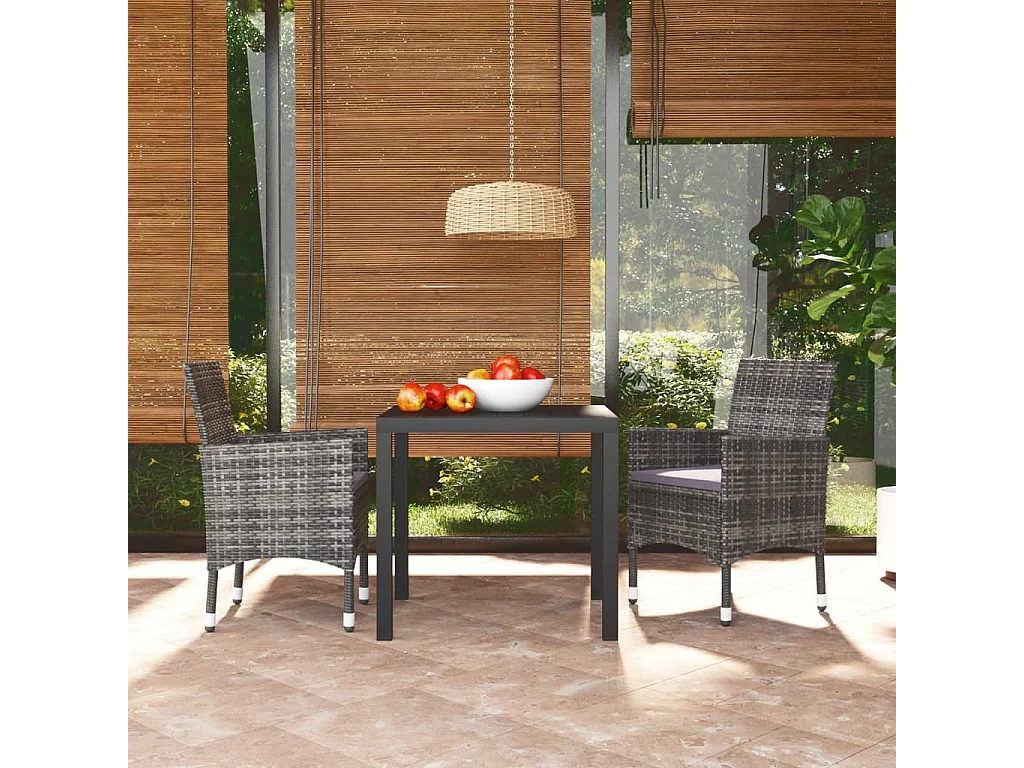 Ensemble à manger de jardin et coussins 3pcs Résine tressée Gris FR41766
