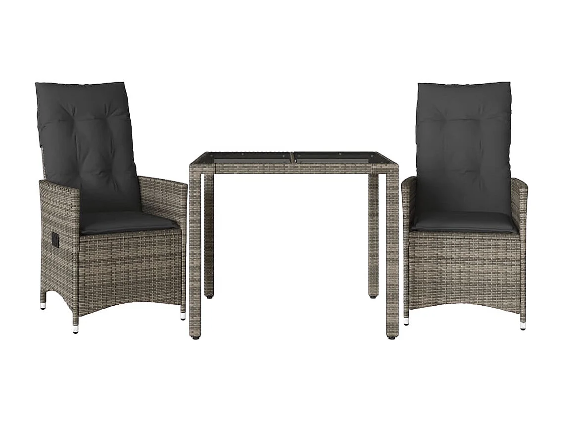 Ensemble de bistro 3 pcs avec coussins gris résine tressée FR14668