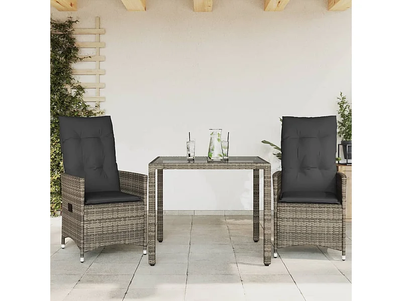 Ensemble de bistro 3 pcs avec coussins gris résine tressée FR14668