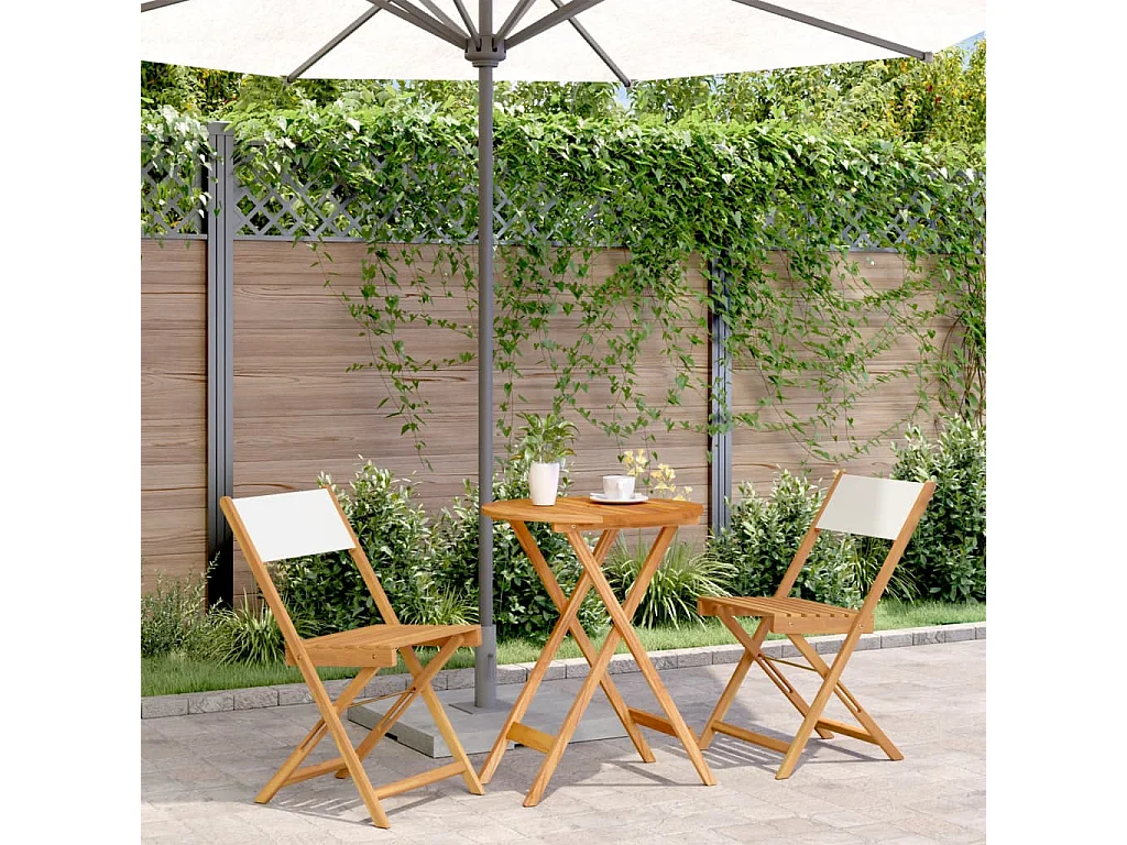 Ensemble de bistro 3 pcs blanc crème tissu et bois massif FR43199