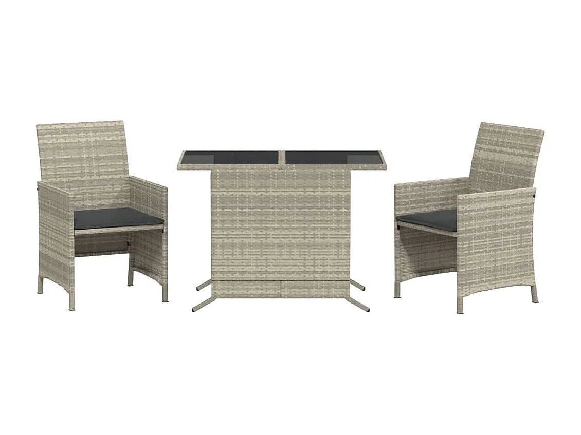 3 pcs conjunto bistrô com almofadões vime PE cinzento claro PT425128