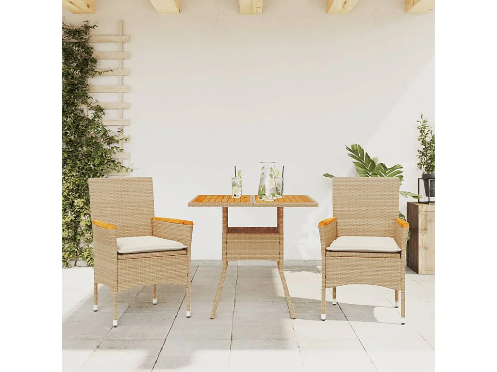 3-delige Tuinset met kussens poly rattan en acaciahout beige BE193662