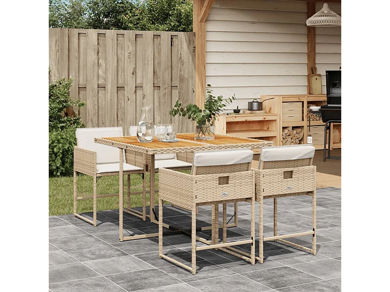 5 pcs conjunto de jantar p/ jardim com almofadões vime PE bege PT767821