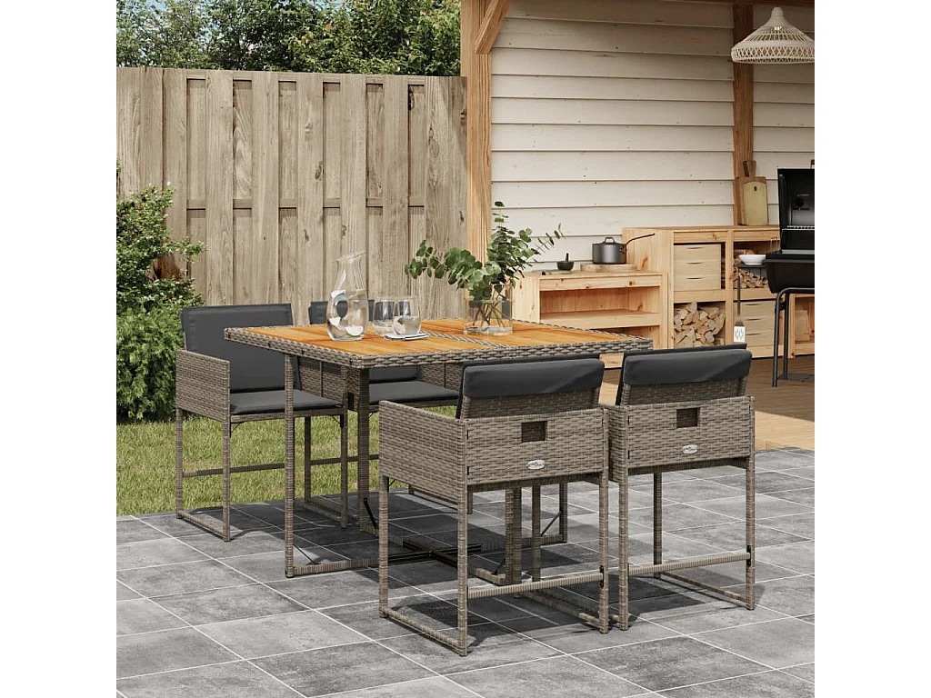 Set comedor de jardín 5 piezas con cojines ratán sintético gris ES227662