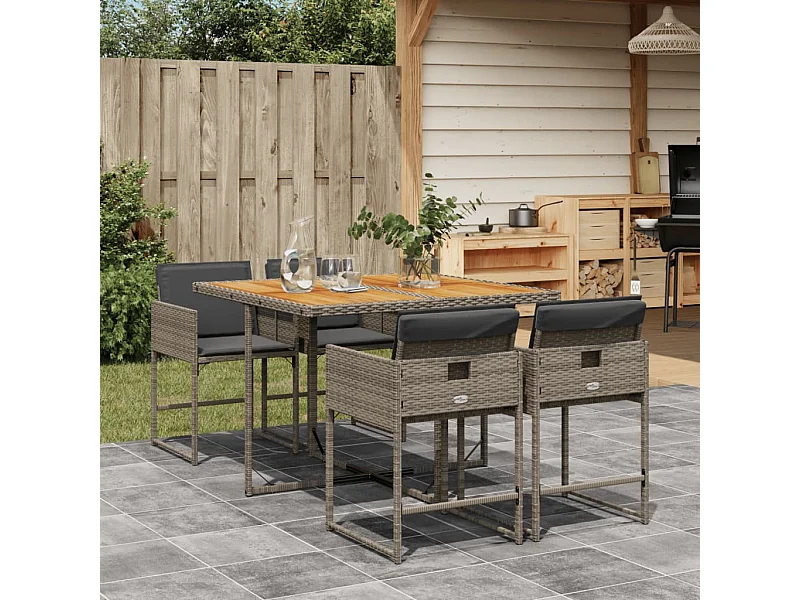 Set comedor de jardín 5 piezas con cojines ratán sintético gris ES227662