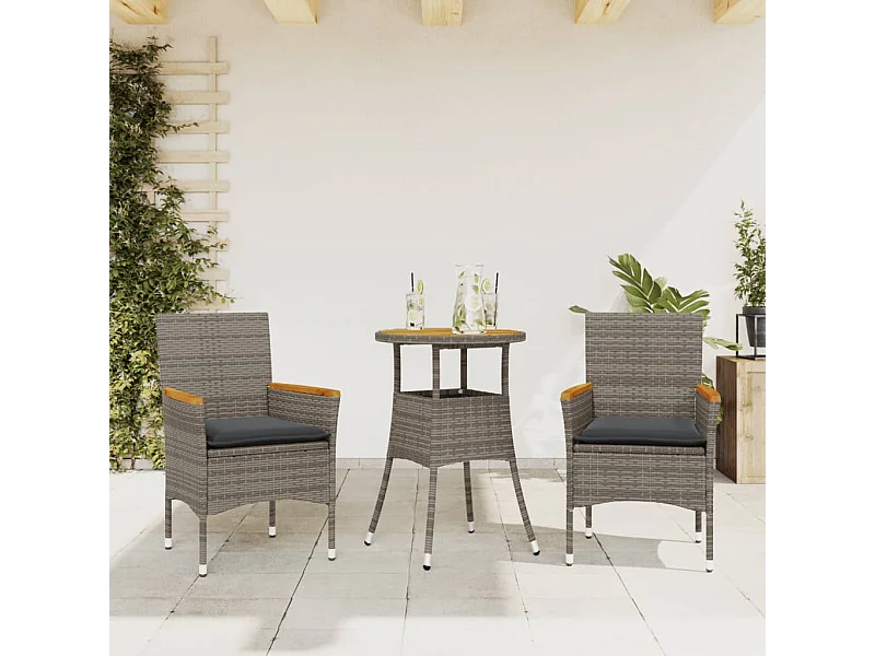 Ensemble à manger de jardin et coussins 3 pcs gris rotin acacia FR64697