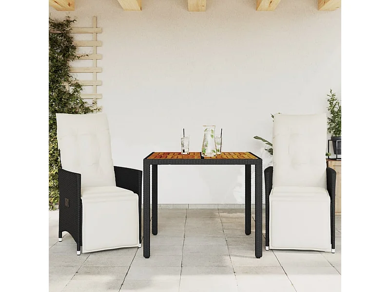 Ensemble de bistro 3 pcs avec coussins noir résine tressée FR51961