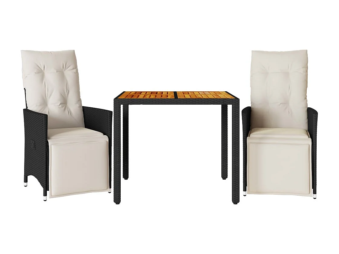 Ensemble de bistro 3 pcs avec coussins noir résine tressée FR51961