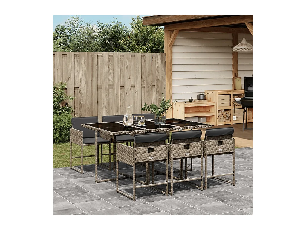 Ensemble à manger de jardin et coussins 7 pcs gris rotin FR20507