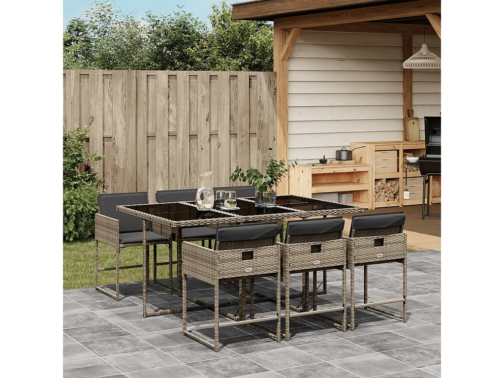 Ensemble à manger de jardin et coussins 7 pcs gris rotin FR20507