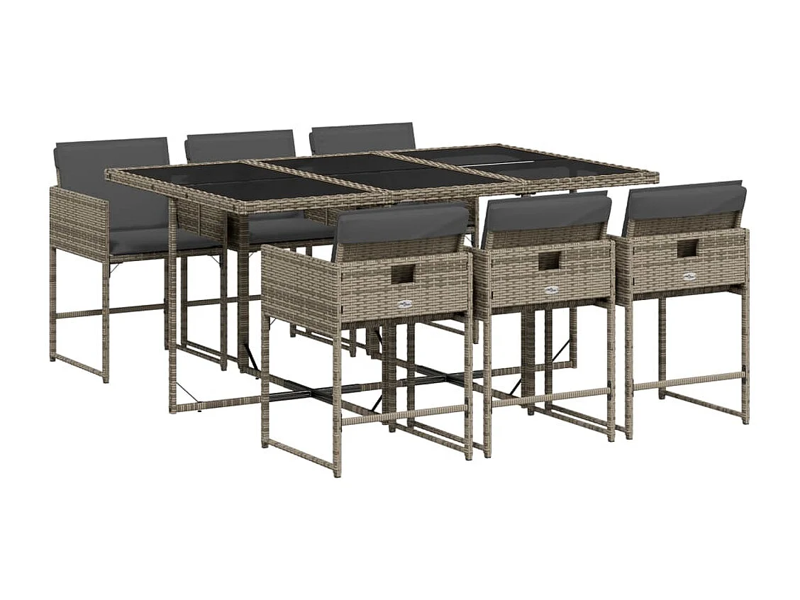 Ensemble à manger de jardin et coussins 7 pcs gris rotin FR20507