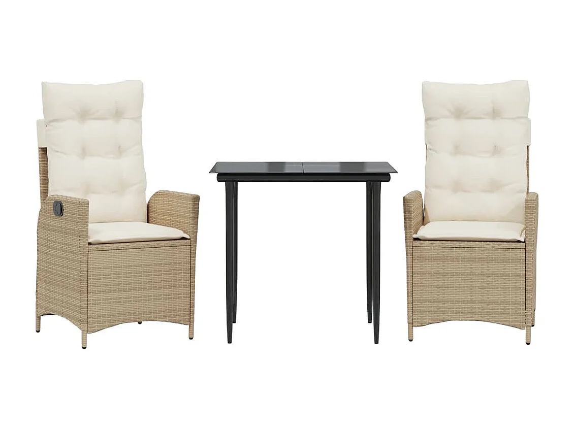 3-delige Tuinset met kussens poly rattan beige BE318562