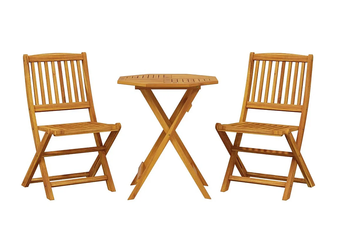 3 pcs conjunto de bistrô dobrável madeira de acácia maciça PT545085