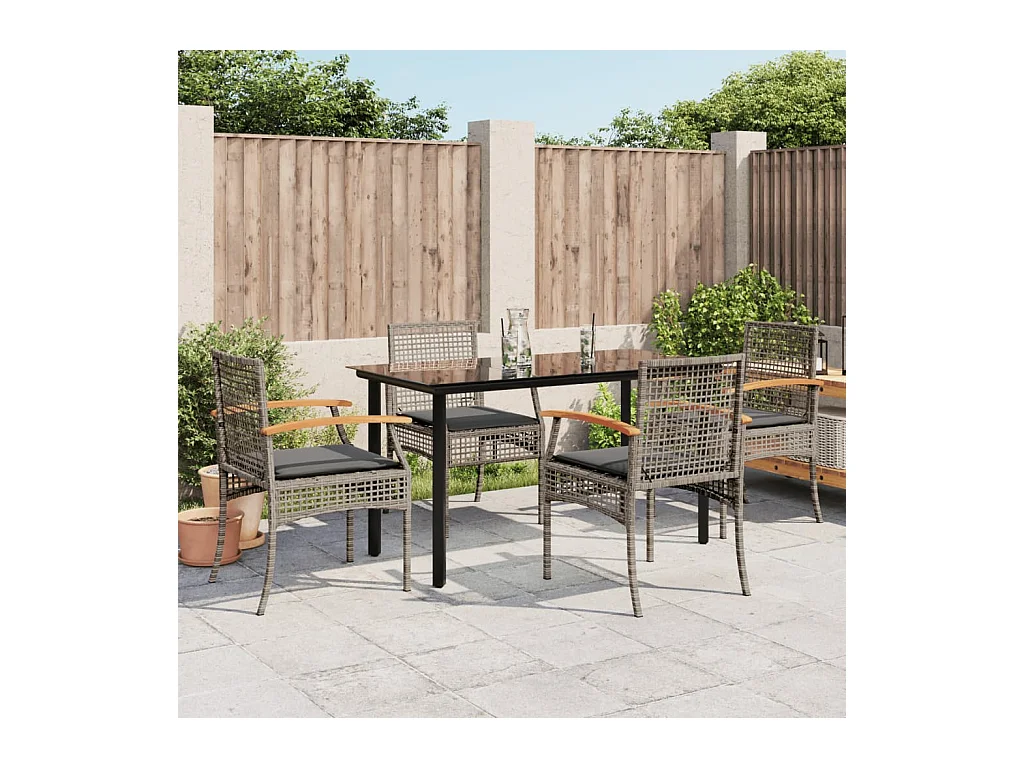 Ensemble à manger de jardin 5 pcs coussins gris résine tressée FR31591