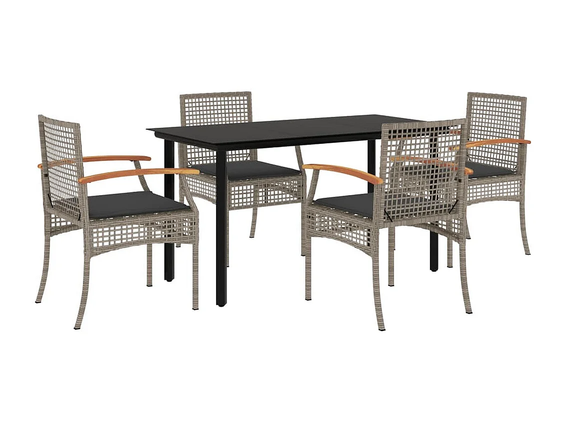 Ensemble à manger de jardin 5 pcs coussins gris résine tressée FR31591